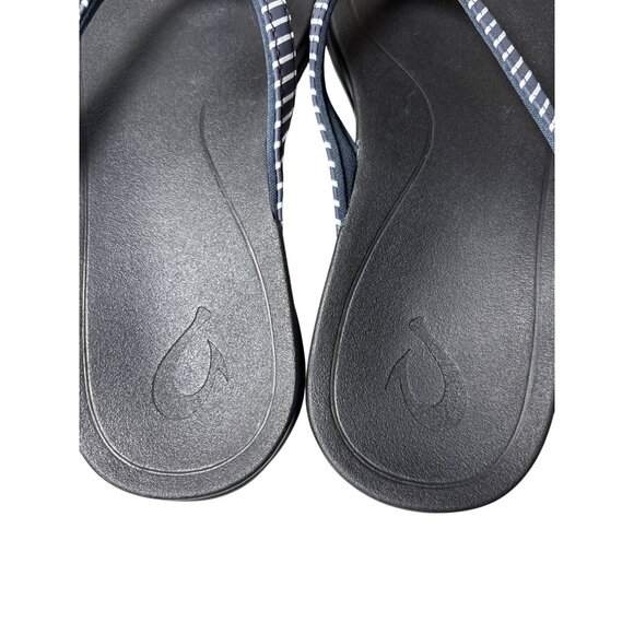 OluKai Ho'Opio Flip Flops Sandal Size 6 Black Onyx Stripe Beach Minimal Comfort - Picture 6 of 9